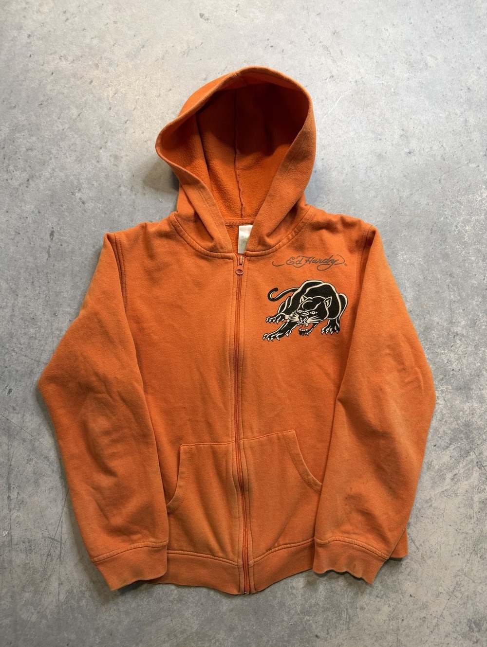 Y2K Ed Hardy Orange Panther Zip Hoodie